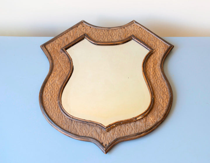 Vintage Shield Mirror - Large Rattan Wicker Frame