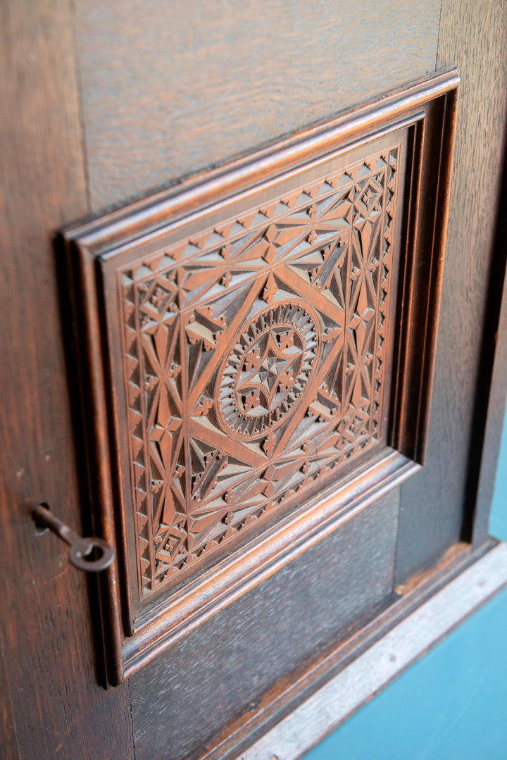 Antique Dutch Carved Wooden Wall Cabinet - Folk Art