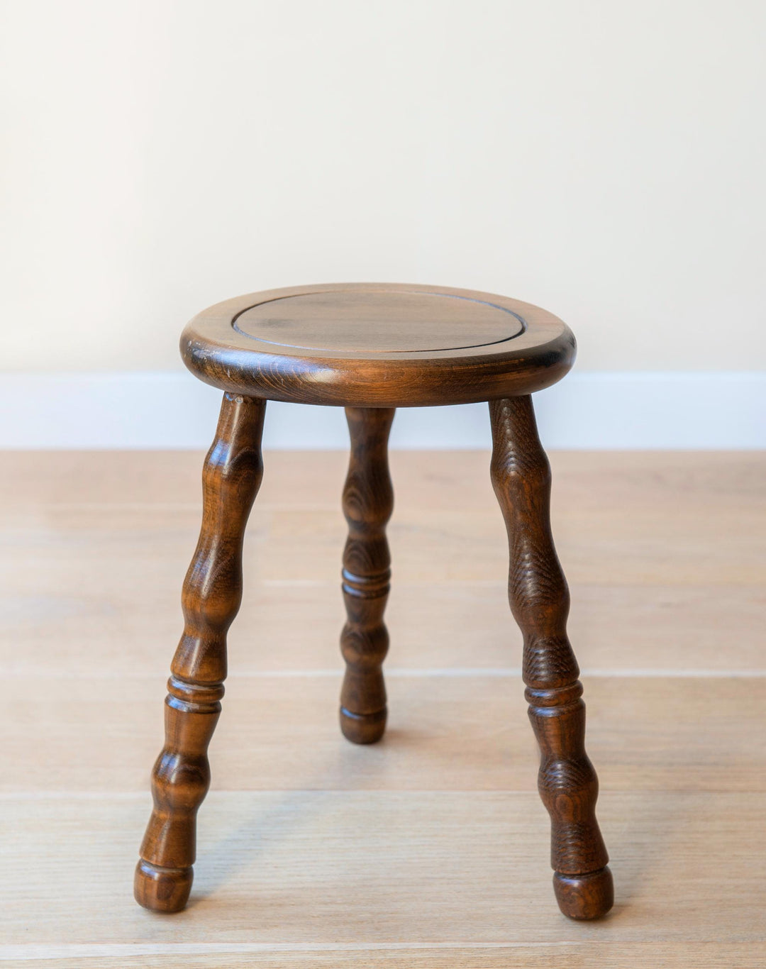 Vintage Oak Tripod Stool with Turned Legs