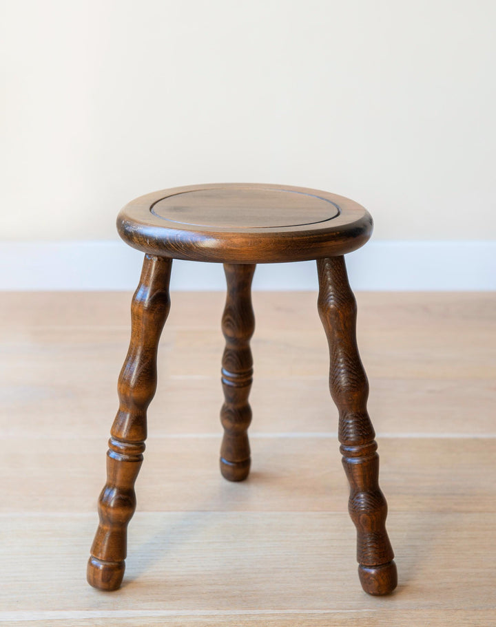 Vintage Oak Tripod Stool with Turned Legs