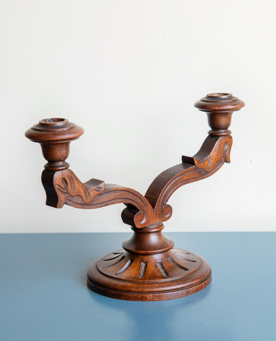 Antique Art Deco Oak Candle Holders – Pair, 1930s