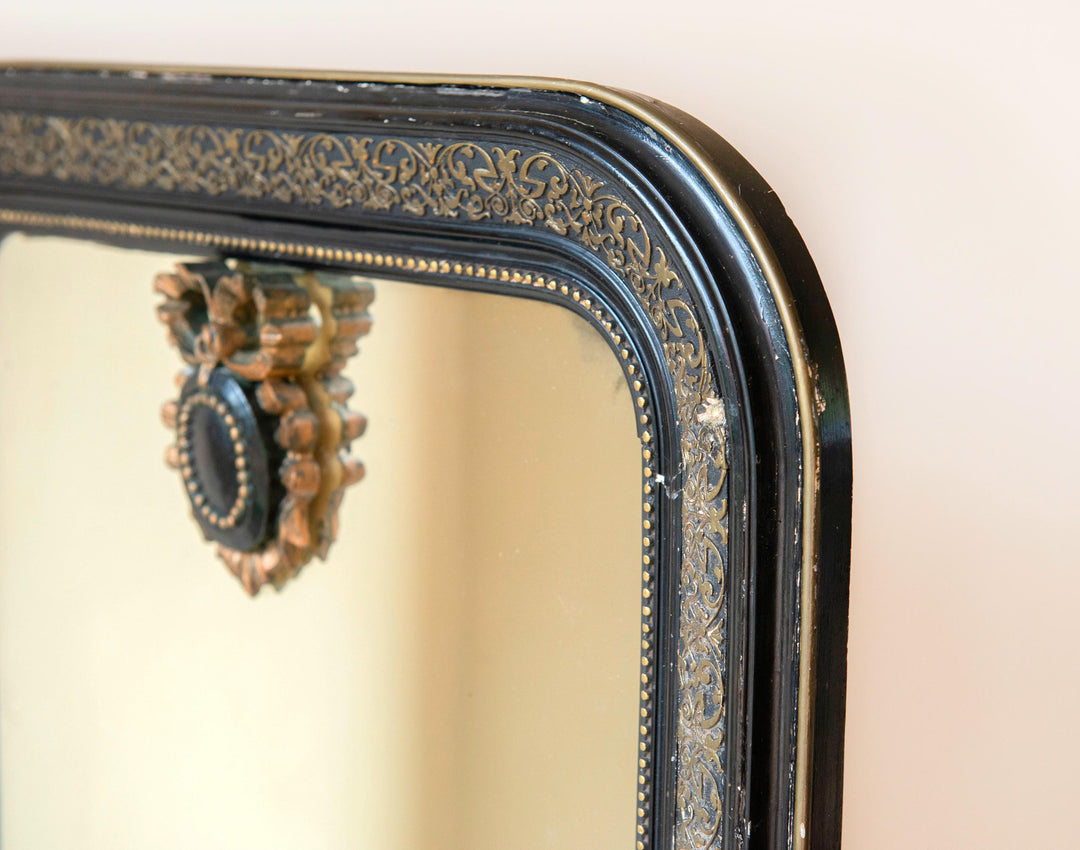 Antique French Black & Gold Louis Philippe Arch Mirror