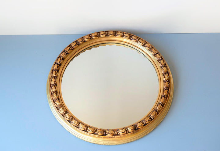 Vintage Round Giltwood Mirror - Hollywood Regency