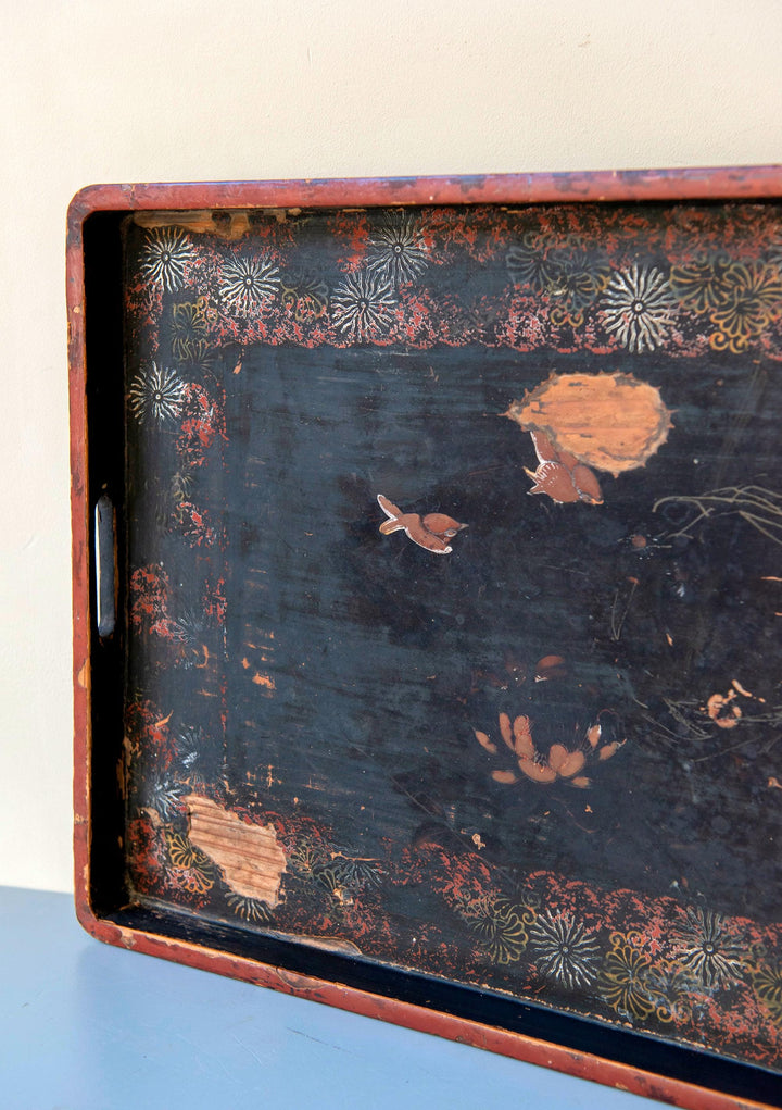 Antique Japanese Bamboo Side Table - Victorian Butler Tray