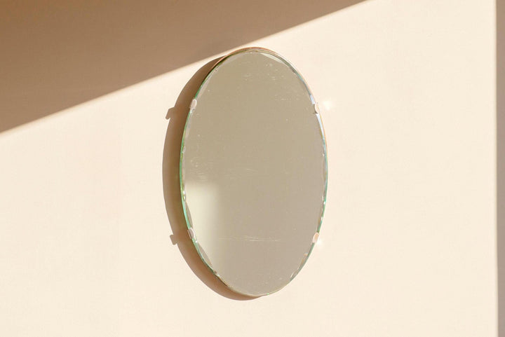 Oval Art Deco Frameless Mirror - Facet Cut Glass