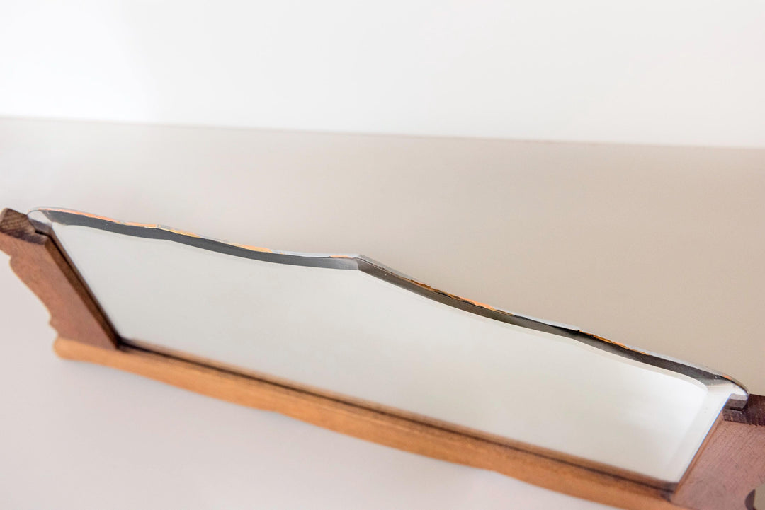 Antique Art Deco Frameless Wall Mirror - Scalloped Oak Frame