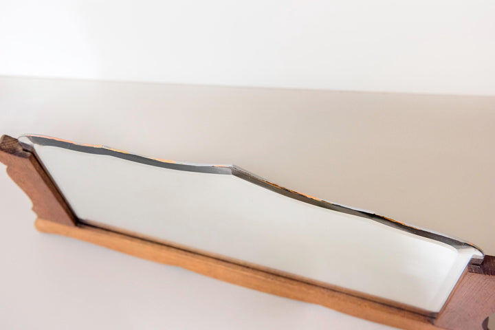 Antique Art Deco Frameless Wall Mirror - Scalloped Oak Frame