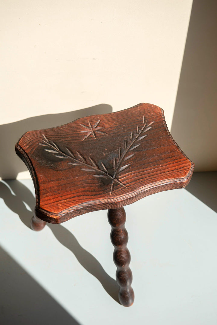 Antique Rustic French Bobbin Stool