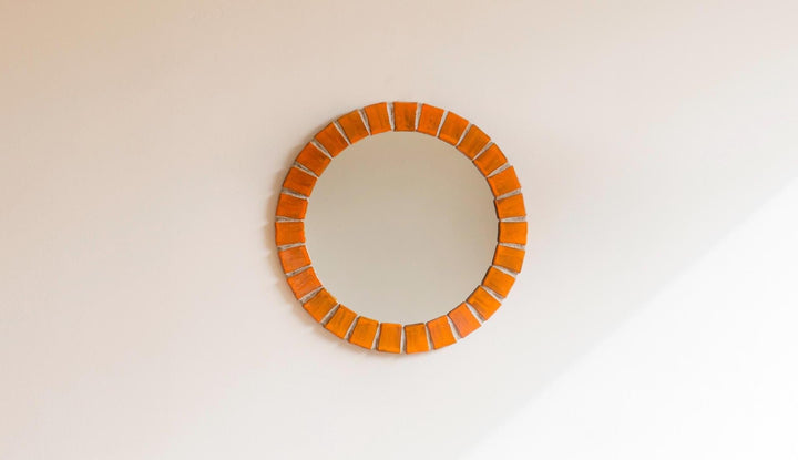 Vintage Orange Mosaic Tile Mirror, 1960s