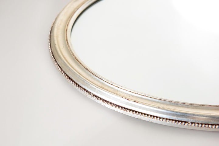 Vintage Belgian Silver Oval Wall Mirror - 1960s Bow Crest