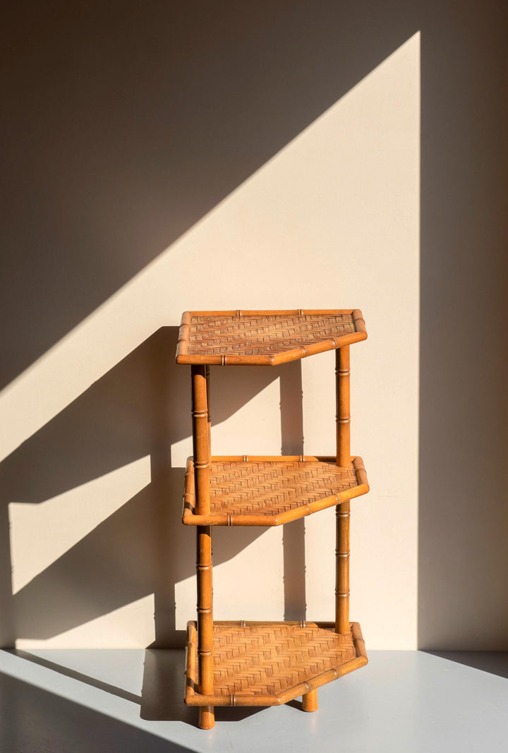 Vintage Bamboo Etagere Side Table – Mid Century