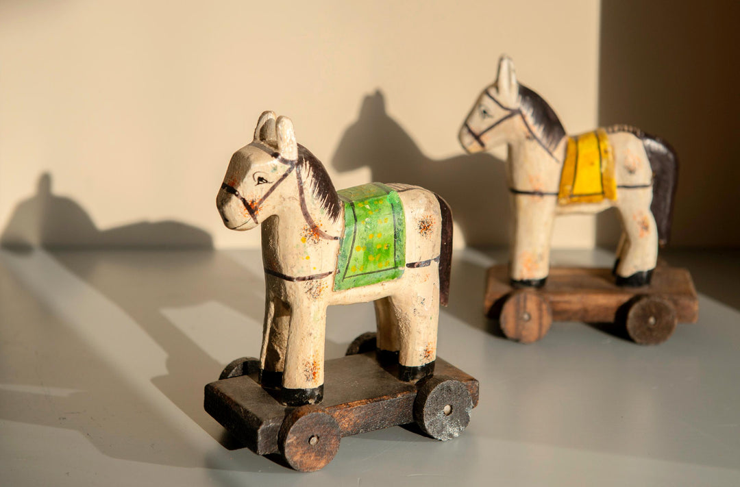 Pair of Vintage Indian Wooden Folk Art Horses