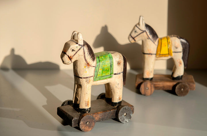 Pair of Vintage Indian Wooden Folk Art Horses