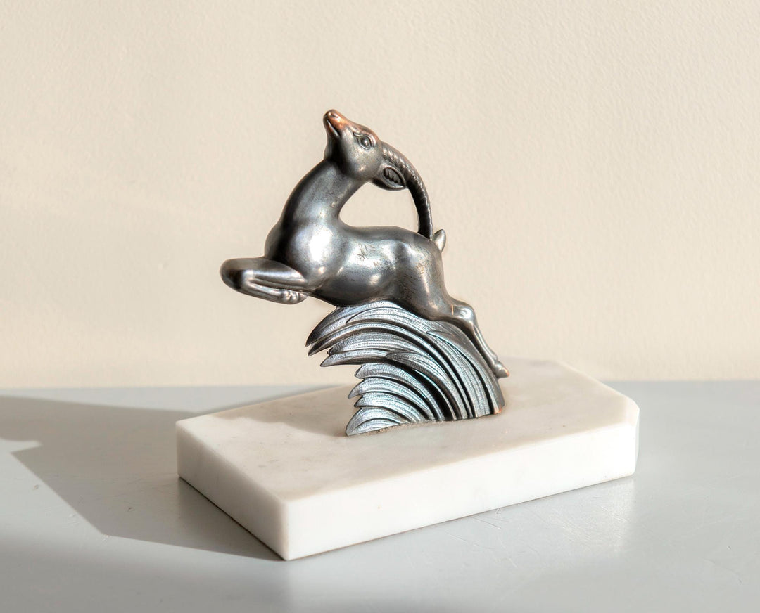 French Art Deco Gazelle Bookends on Marble Bases