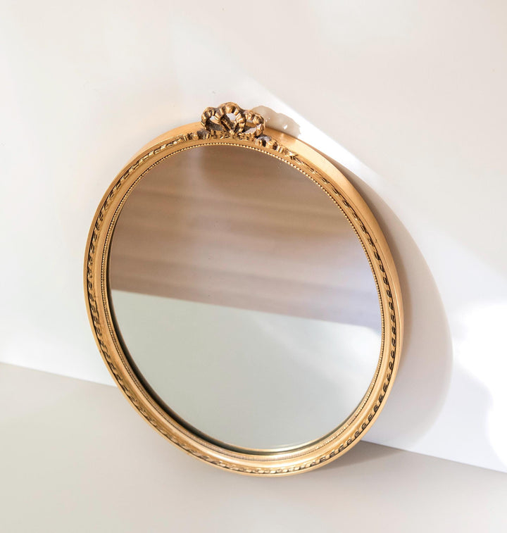 Vintage Gilt Oval Wall Mirror - Dutch 1960s Bow Crest Mirror