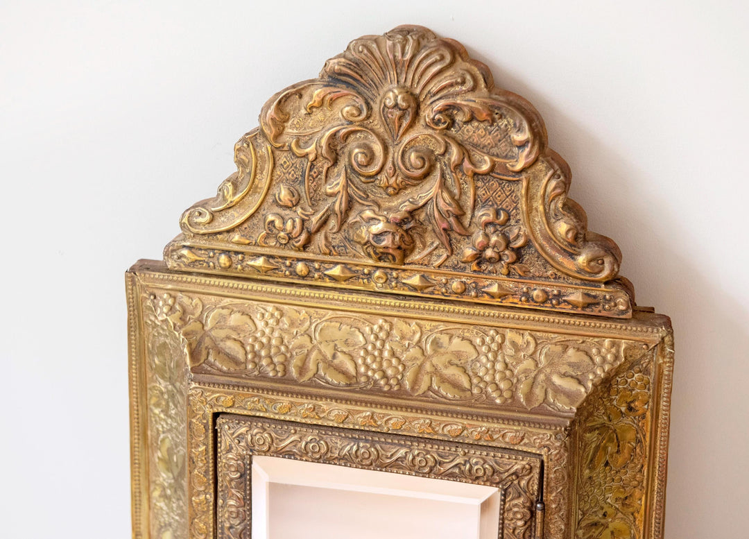 Antique French Brass Vanity Mirror Cabinet