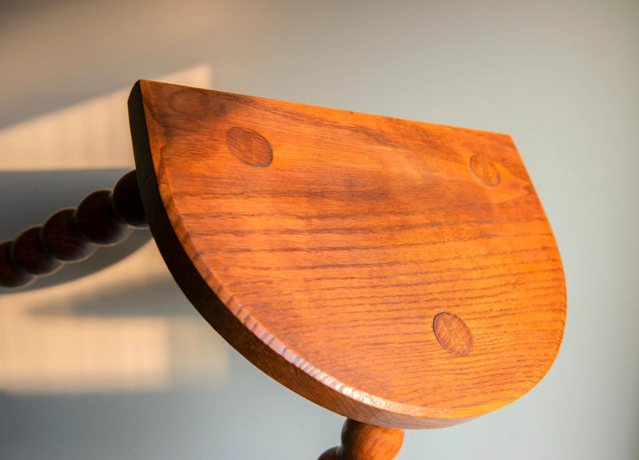 Vintage French Oak Bobbin Stool – Half Round Top