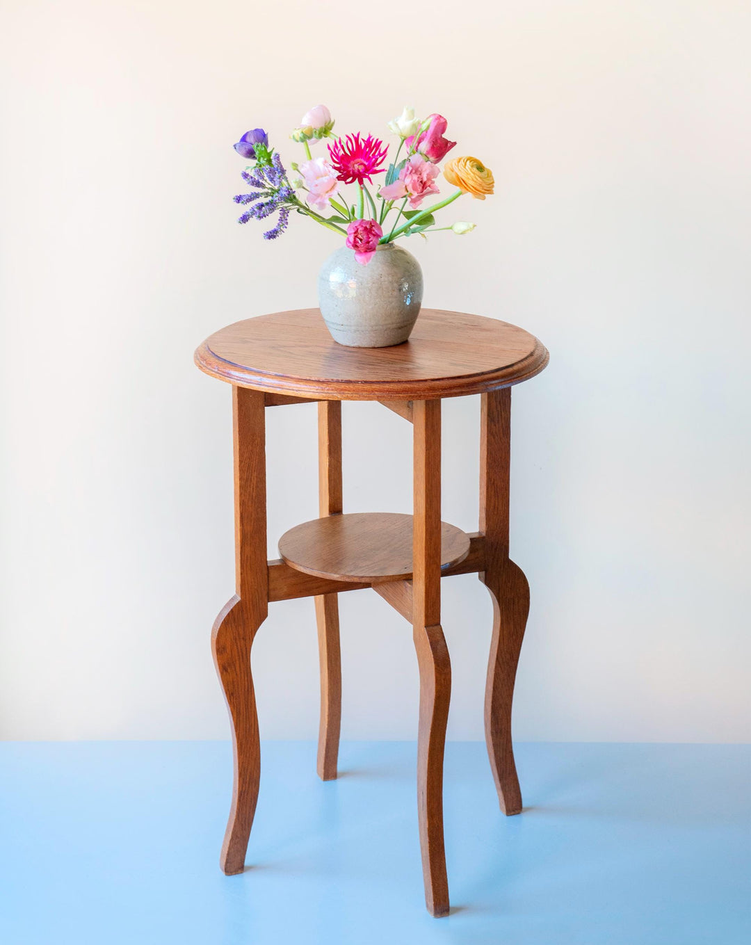 Art Deco Round Side Table - Solid Oak
