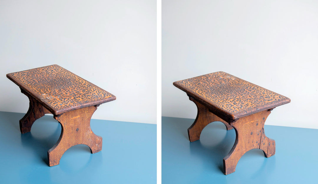 Antique Wooden Footstool with Craquelure Finish
