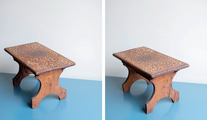 Antique Wooden Footstool with Craquelure Finish