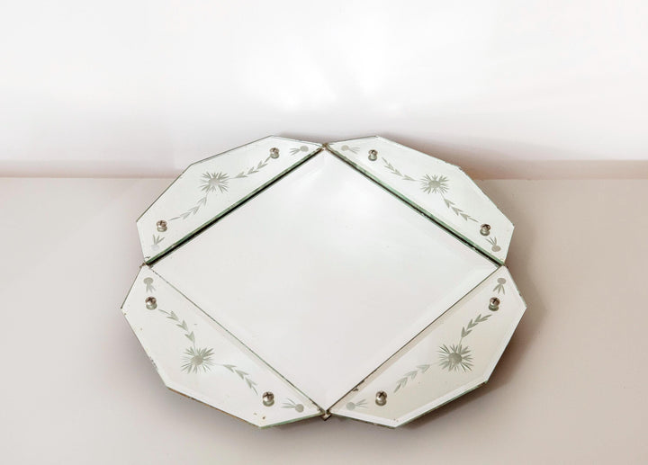 Antique Octagonal Wall Mirror - Venetian Style Etched Glass