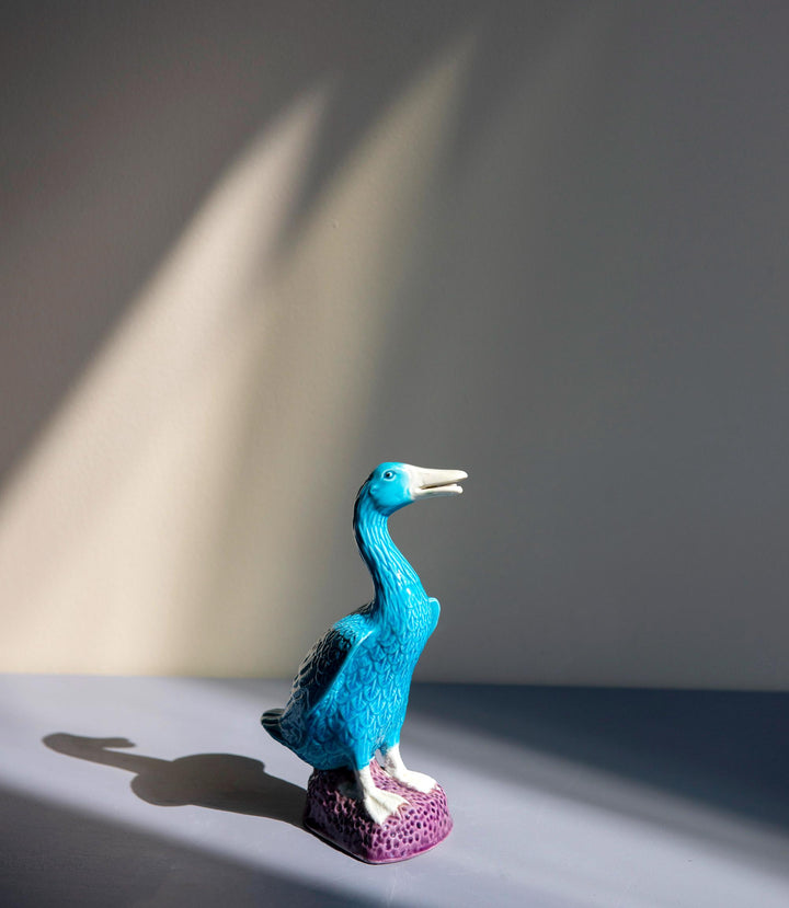 Set Of 2 Porcelain Blue Duck Statues - Chinese Pottery
