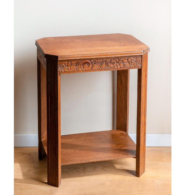 Art Deco Oak Side Table with Drawer