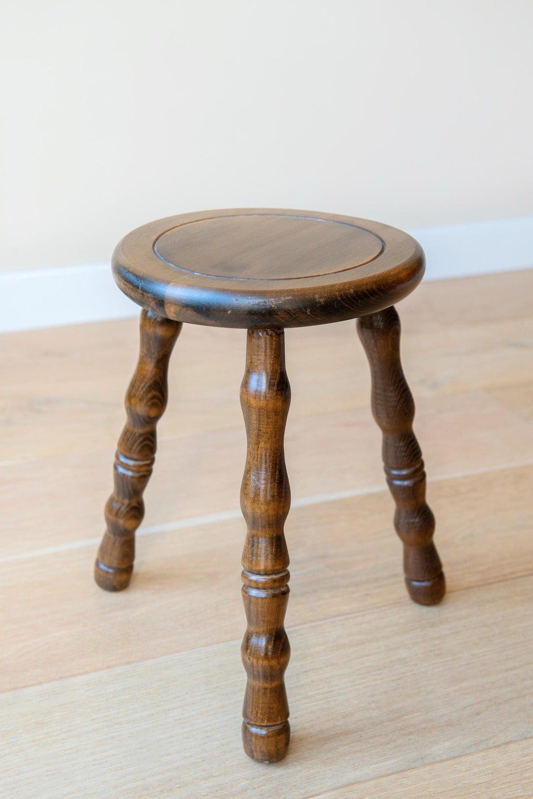 Vintage Oak Tripod Stool with Turned Legs