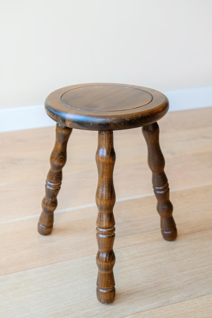 Vintage Oak Tripod Stool with Turned Legs