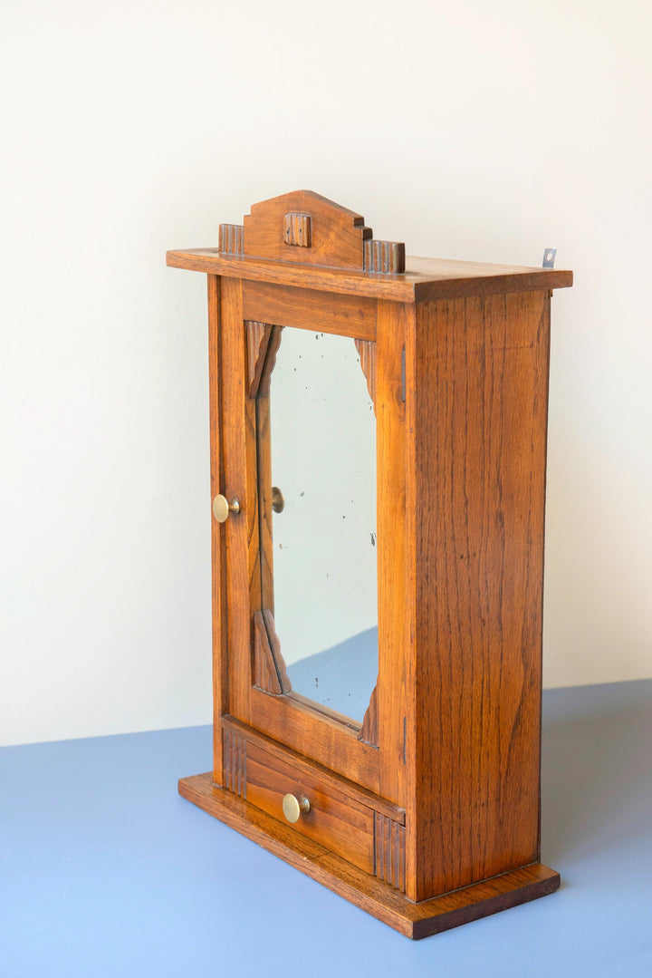 Antique Dutch Art Deco Oak Medicine Cabinet