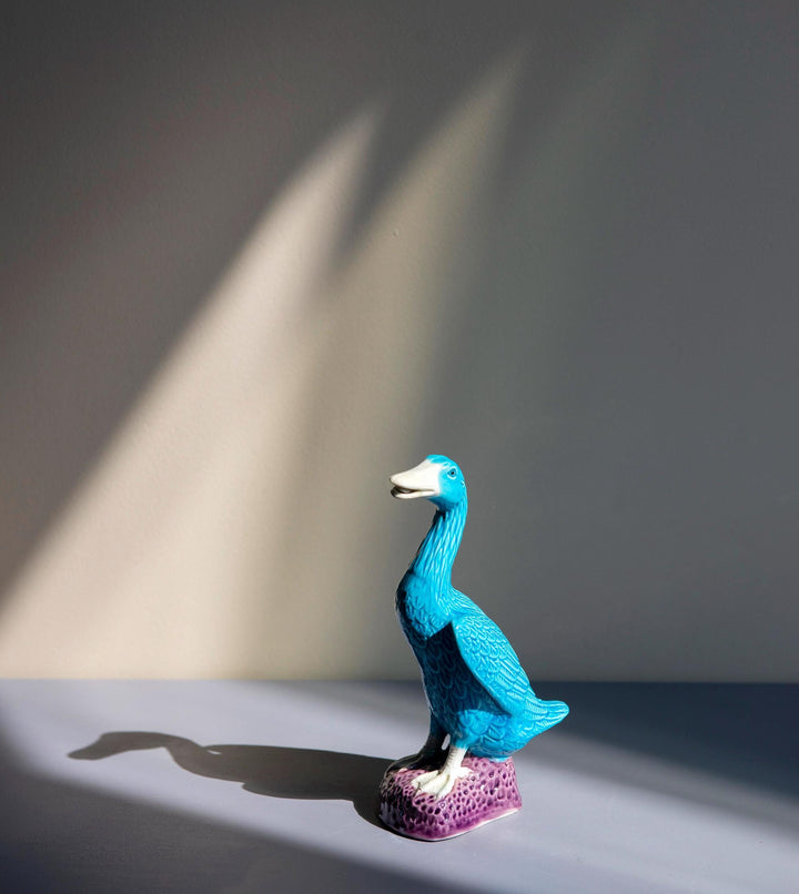 Set Of 2 Porcelain Blue Duck Statues - Chinese Pottery