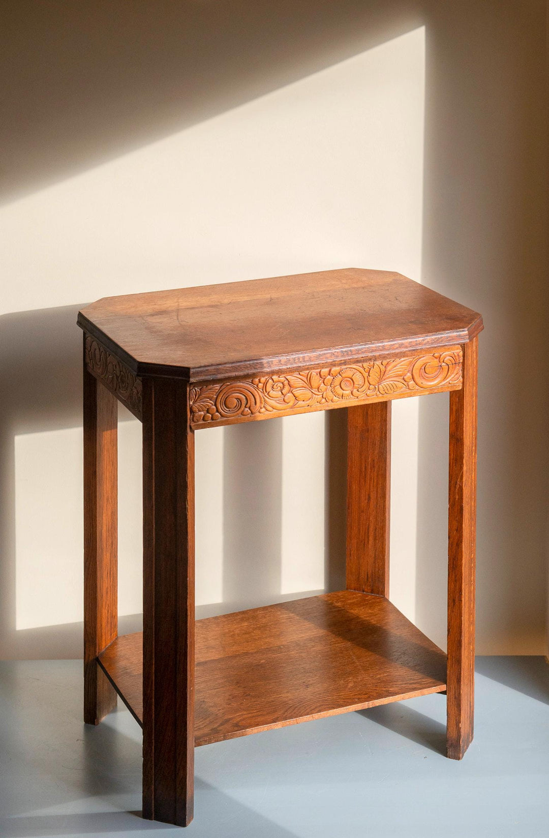 Art Deco Oak Side Table with Drawer