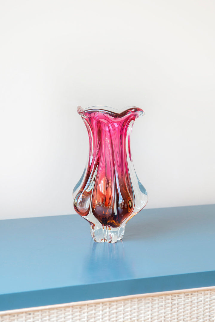 Vintage Josef Hospodka Pink Art Glass Vase