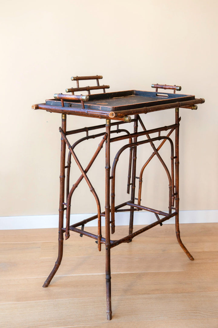 Antique Japanese Bamboo Side Table - Victorian Butler Tray