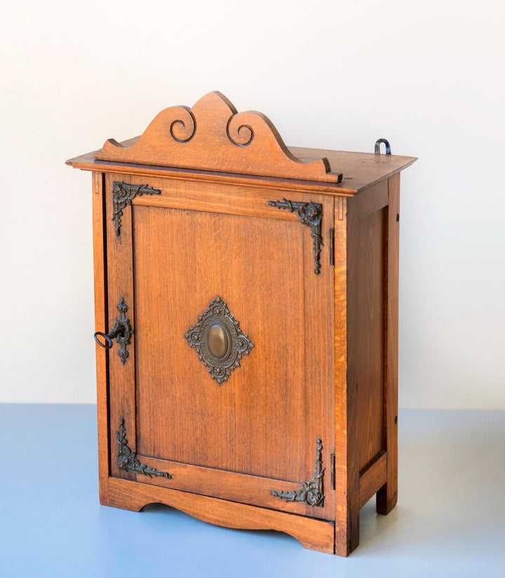Antique Oak Victorian Medicine Cabinet with Lock