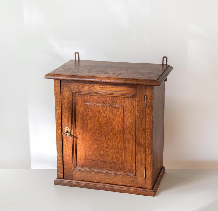 Antique Oak Wall Cabinet with Working Lock and Key