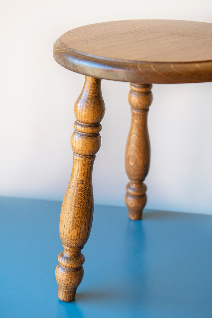 Antique Oak Stool with Turned Legs