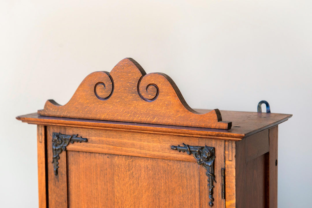 Antique Oak Victorian Medicine Cabinet with Lock