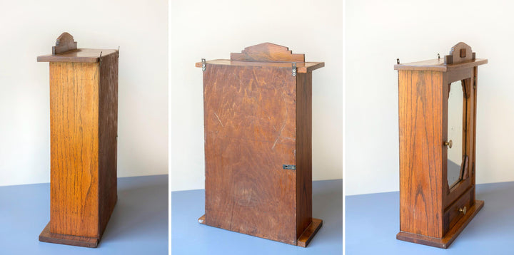 Antique Dutch Art Deco Oak Medicine Cabinet