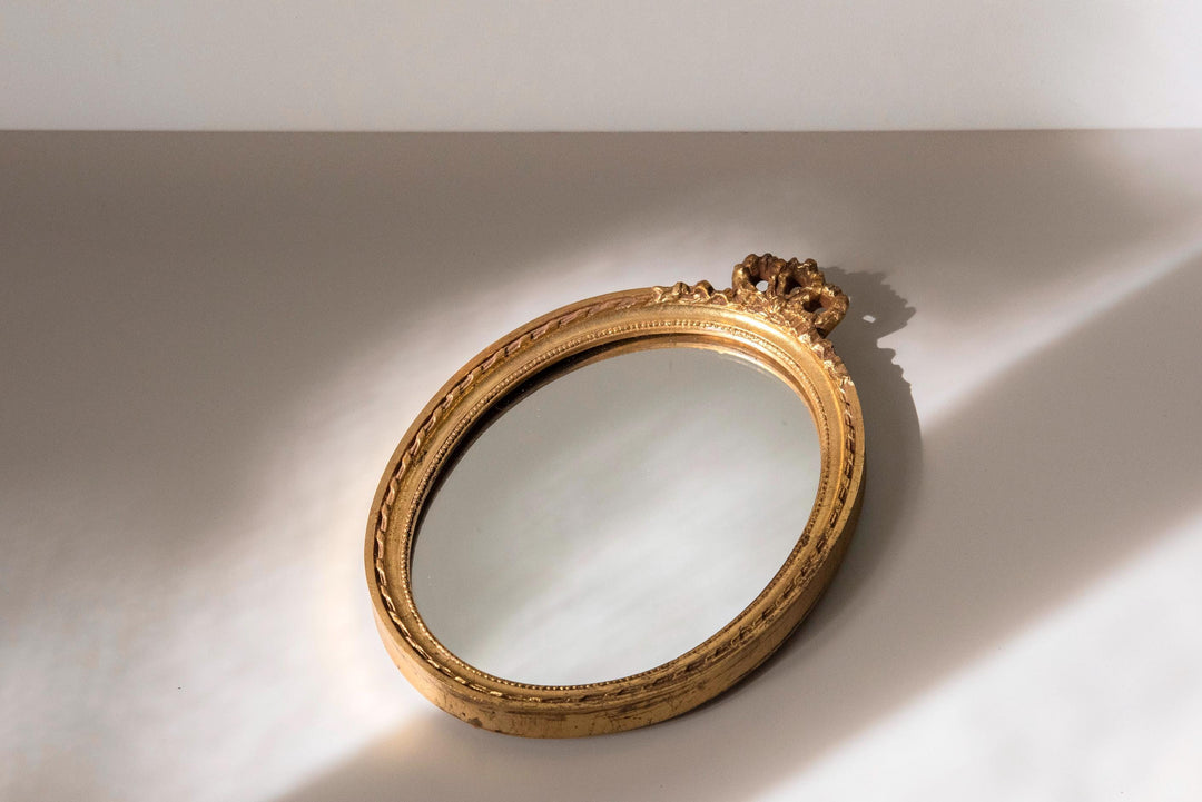 Vintage Oval Gold Wall Mirror - Louis XVI Style Bow Mirror