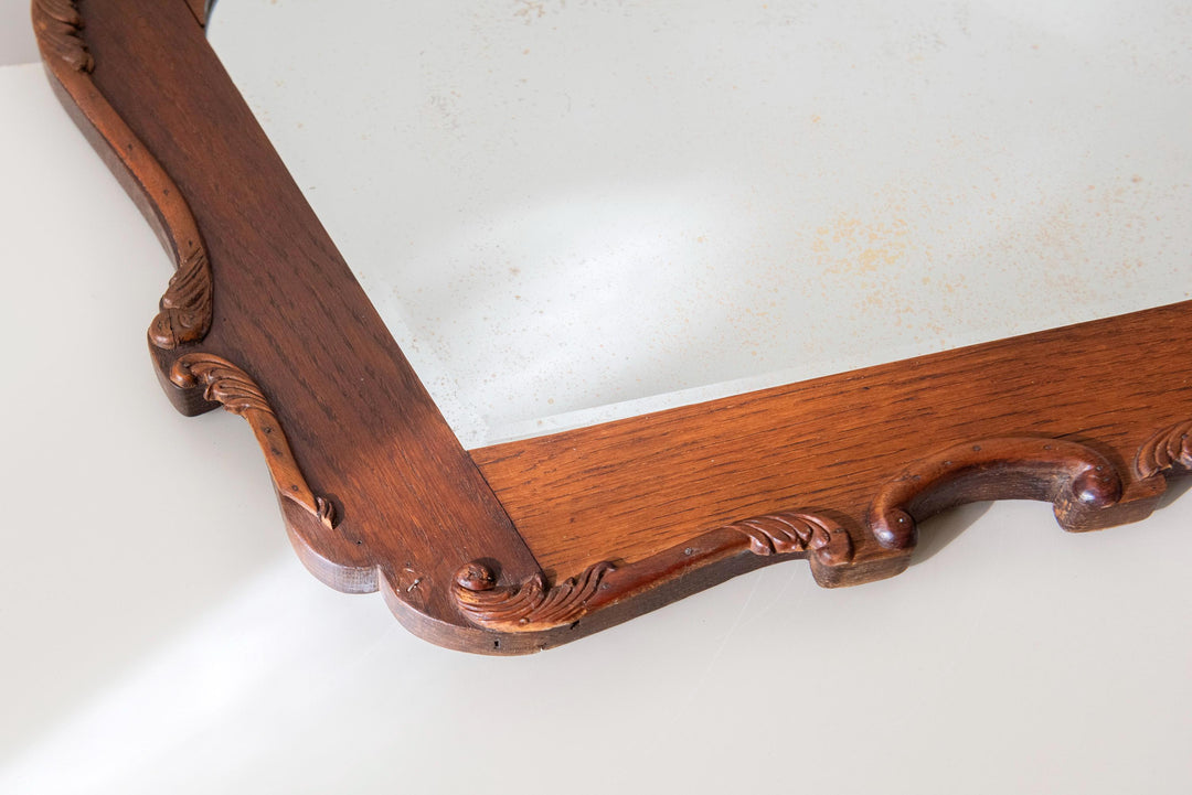 Antique Dutch Art Deco Wall Mirror - Ornate Oak Frame