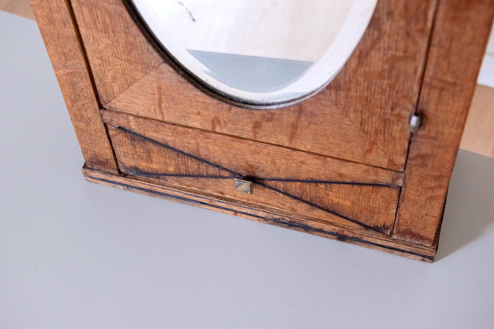 Antique Wooden Medicine Cabinet with Oval Mirror