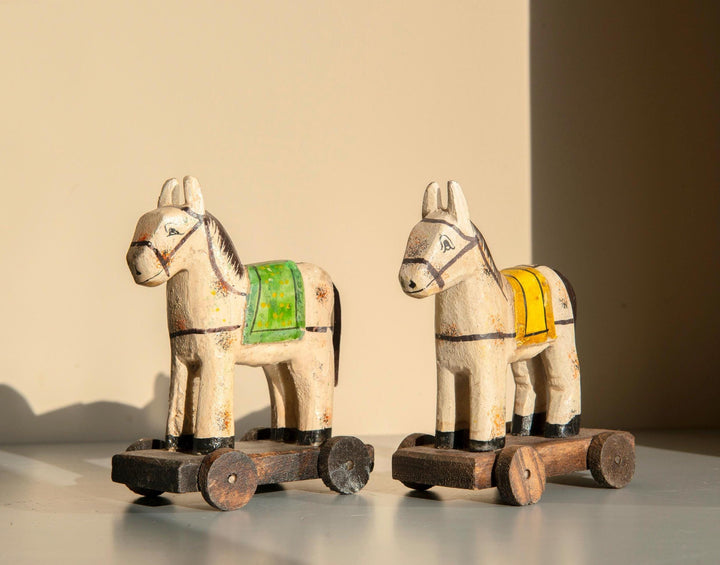 Pair of Vintage Indian Wooden Folk Art Horses