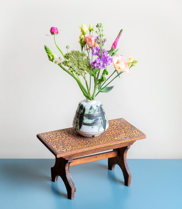 Antique Wooden Footstool with Craquelure Finish