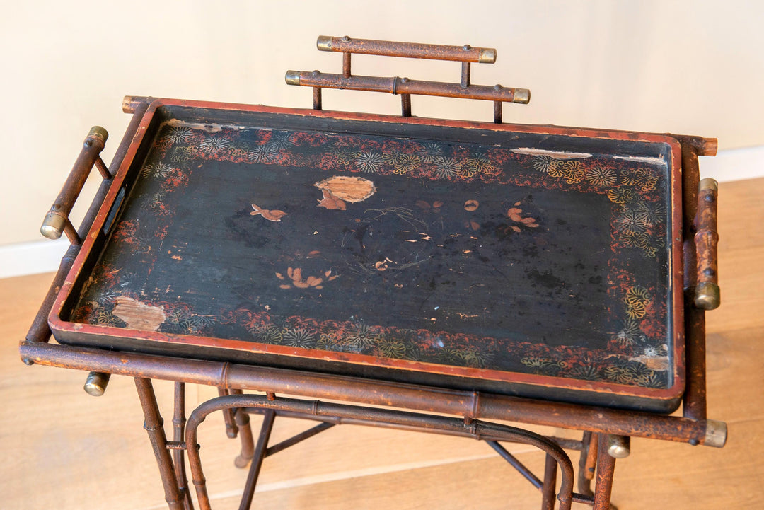 Antique Japanese Bamboo Side Table - Victorian Butler Tray