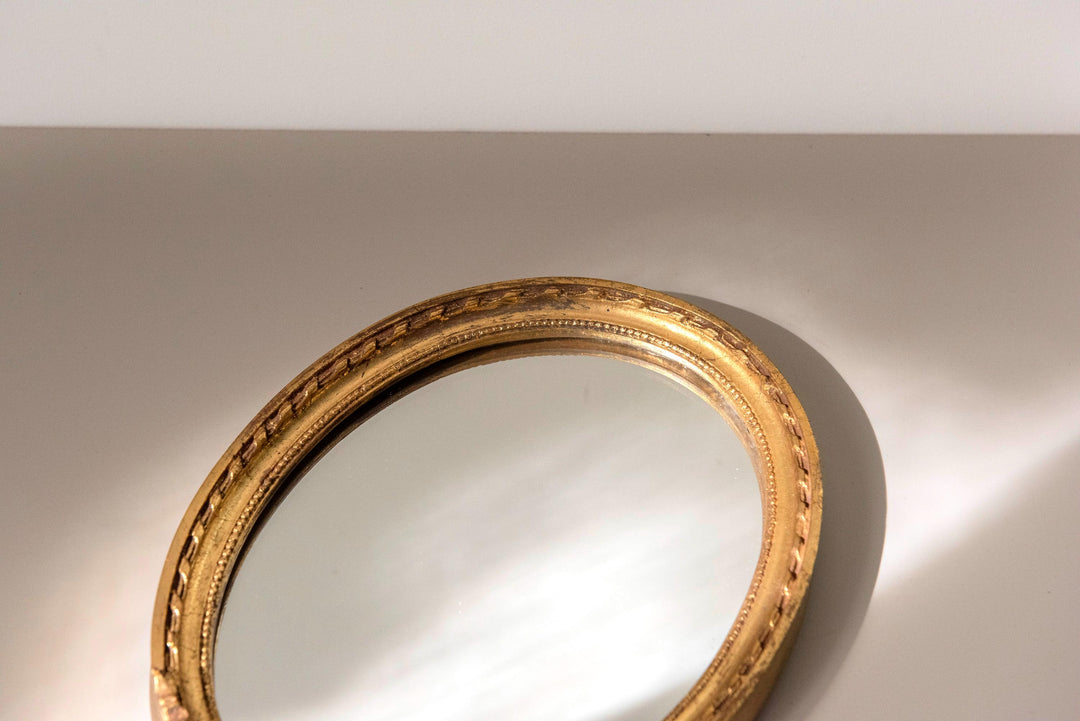 Vintage Oval Gold Wall Mirror - Louis XVI Style Bow Mirror