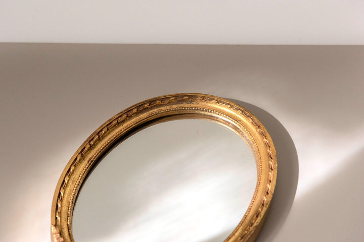 Vintage Oval Gold Wall Mirror - Louis XVI Style Bow Mirror