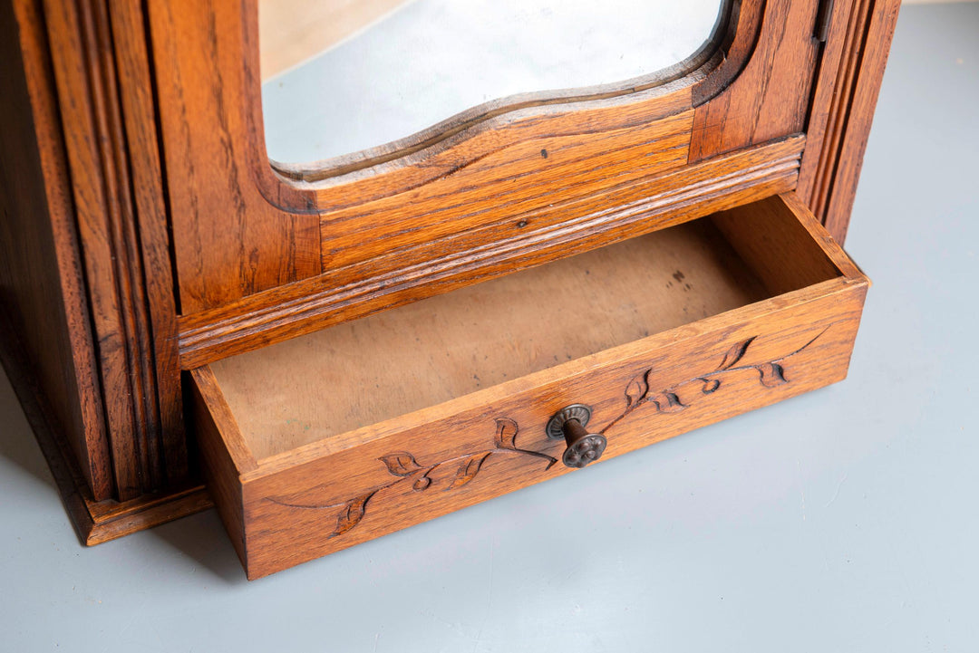 Antique French Oak Wall Cabinet with Wavy Mirror - 19th Century