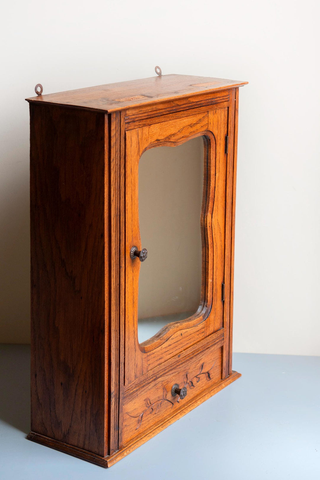 Antique French Oak Wall Cabinet with Wavy Mirror - 19th Century