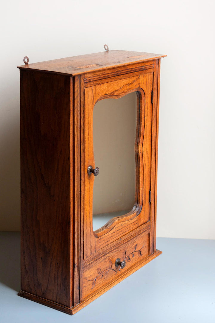 Antique French Oak Wall Cabinet with Wavy Mirror - 19th Century